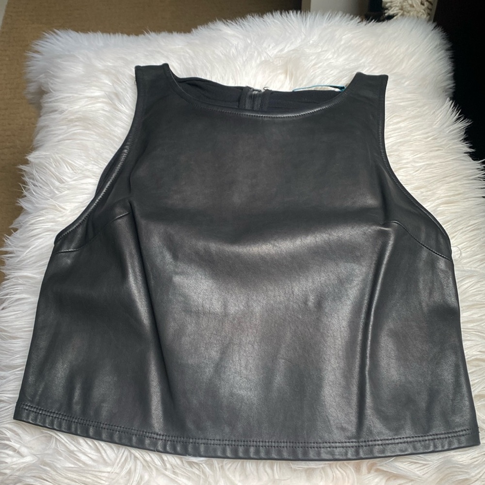 Alice + Olivia Lamb Leather Crop Top - Picture 2 of 10